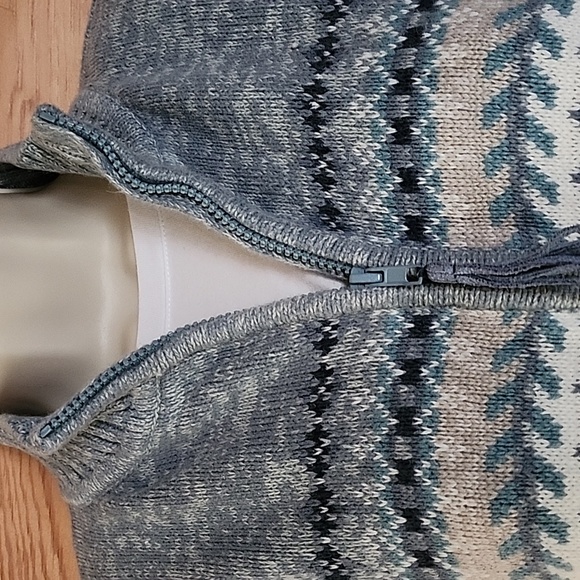 Vintage Tiara Int'l Zip-up Knit Sweater, Blues, Cream & Tan Size Medium EUC! - Picture 3 of 10